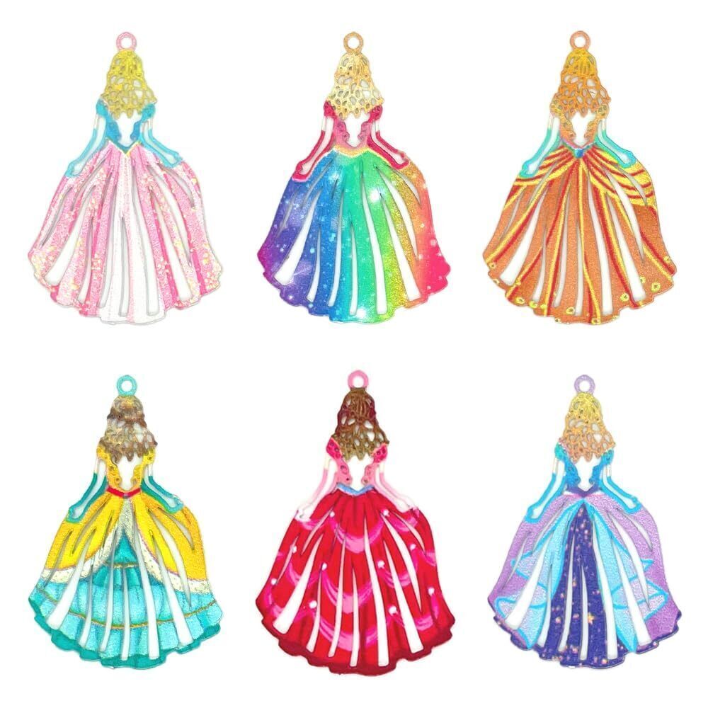 1389 48pcs Hollow Princess Dress Charms Multicolor Princess Pendants